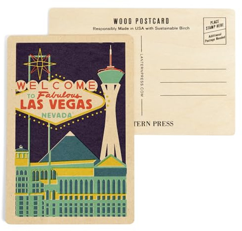 Las Vegas, Nevada, Woodblock (4x6 Birch Wood Postcards, 2-Pack Stationary, Rustic Home Wall Decor)