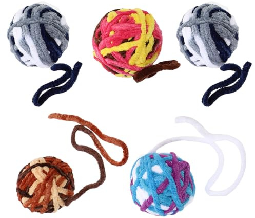 BESTonZON 5 Stück Pack Bunte Katzenspielzeug Bälle aus Wollgarn mit Integriertem Glöckchen Langlebige Wollknäuel für Kätzchen und Katzen Interaktives für Innenbereich Zufällige Farbe