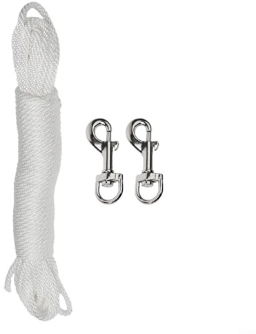 38 ft (11.5 m) Nylon Flag Rope with 2 Snap Hook Clips for Flag Poles – 6 mm Diameter, White, Garden Decoration & Flagpole Accessories