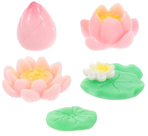 KOMBIUDA 5pcs Miniature Resin Lotus Leaves and Floating Water Lily Pads for Fairy Garden Fish Pond Terrariums, Micro Landscape Lily Decor Plant Pot Accessories