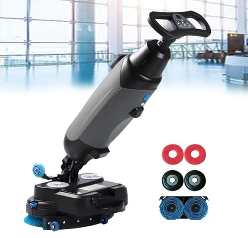 Pvxa Compact Walk Behind Commercial Floor Scrubber Dryer, 18 Commercial Floor Scrubber Machine, Rotary Double Brushes, 360° Rotating Head,for Wooden Floors, Tiles, Marble Grey