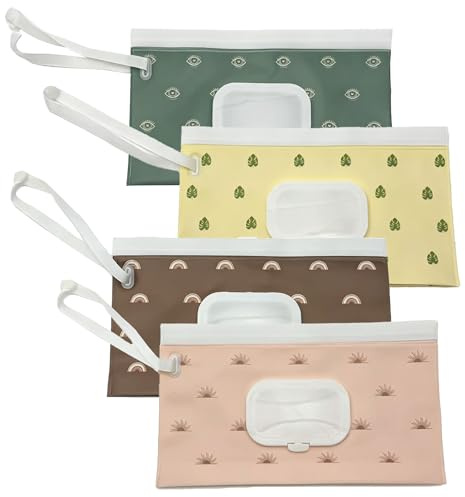 Psxixjsm 4 Stück Feuchttücher Tasche für Babys, Tragbare Druckverschluss-Feuchttücherbox, Praktischer Reise-Feuchttücherhalter für Babys