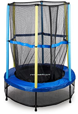 Relaxdays Trampolin Kinder, Sicherheitsnetz, Bungeefederung, Outdoor HxBxT: 172 x 143 x 143 cm, blau-schwarz-gelb
