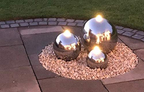 Kugelbrunnen 3er-Set 40/28/20 cm Springbrunnen Gartenbrunnen Edelstahl poliert LED