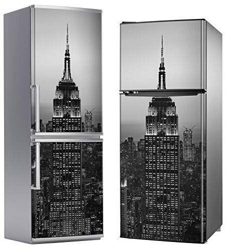MEGADECOR - Adesivo decorativo per frigorifero, speciale senza bolle, edizione Empire State, colore: bianco e nero, 185 cm x 60 cm