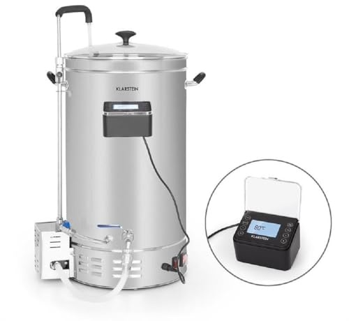 Klarstein Ölbryggningsset, Ölbryggningsanläggning, Mäskkittel för ölbryggning, Set för egen bryggning, Bryggkittel med cirkulationspump, Touchpanel, Timer, Rostfritt stål, 2500 W, Jäskärl 35 L
