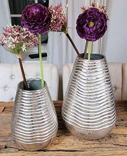 MichaelNoll Vase Blumenvase Gefäß Pokalvase Dekovase Aluminium Silber Rund 32/43 cm (28x28x43 cm)