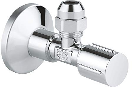 GROHE Eckventil (Wandschluss 1/2, Abgang 3/8, mit Längenausgleich, mit 10mm Quetschverschraubung, ergonomischer Metallgriff, mit Fettkammer und O-Ring Abdichtung), 22045000