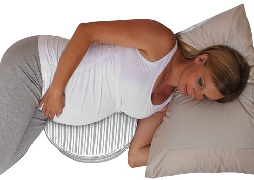 Boppy Cuscino a cuneo per gravidanza con fodera, a righe grigie, supporto per la pancia, cuscino a cuneo per gravidanza, cuscino a cuneo per gravidanza dalla linea di cuscini per la gravidanza, per