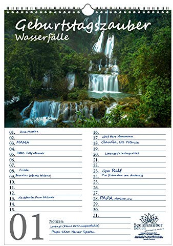 Geburtstagsplaner Geburtstagskalender Wasserfallzauber DIN A3 Kalender Wasserfälle und Kaskaden - Seelenzauber
