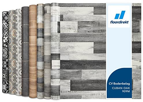 Floordirekt | Rouleaux, Dalles et lames PVC | 100 x 200 cm | Épaisseur de 2,7 mm | Revetement Idéal pour les passages intensifs cuisine, le salon, le couloir et la chambre | Cuban Oak 909m