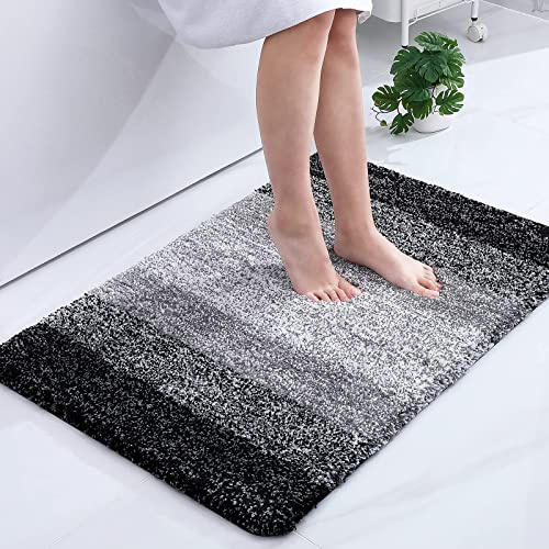 Homaxy Weich Flauschige Badezimmerteppich, Badematte, 60 x 90 cm, Schwarz | Saugfähig, Rutschfest, Hochflor, Mikrofaser, Dick, Maschinenwaschbar, Für Dusche, Badewanne, Badteppich, Badvorleger