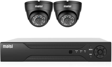MAISI 3K CCTV Security Camera System, 4CH DVR 2x 5MP Dome Cameras, Night Vision, Easy Mobile View, App Push Notification, Waterproof, NO Hard Drive