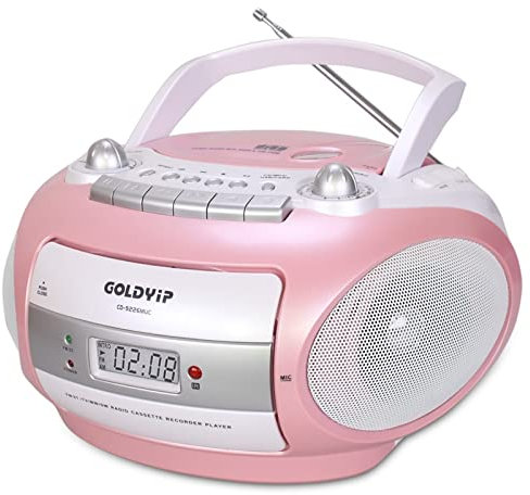 jiande Portable Boombox CD Player with Remote Control, AM/FM Radio, USB MP3 Playback, 3.5mm AUX Input, Headphone Jack, LED Display (Color : Pink)