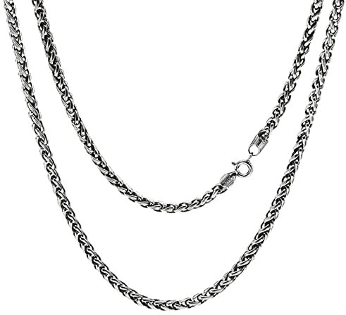 Daesar Silber Kette 45CM 925 ohne Anhänger, 2MM Weizenkette mit Collierverschluss Herren Halskette Biker Silber Freundschaftskette Partnerkette