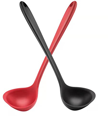 Armrouns 12 Silicone Ladle Spoon Set of 2, Long handle soup spoons Seamless & Nonstick, Heat resistant 600 °F Kitchen Soup Ladles for Cooking.