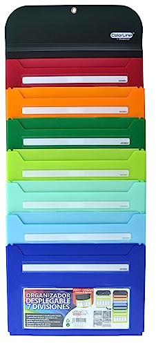 Colorline by Office Box Gummizugmappe mit 7 Fächern – Ref. 47011NE – mit Metallhaken, Gummiverschluss, vorderer Stundenplan und großem Fassungsvermögen (Schwarz)