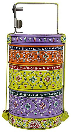 Artisanat avec amour - Magnifiques boîtes repas et tiffin peintes à la main - 3 parties multicolores.