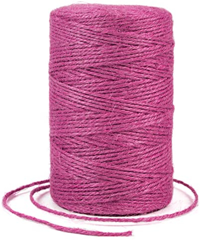 Uiopa Cuerda de Yute 2mm 200m/656 Feet Cuerda Cañamo Natural SOGA Fina Cordel Yute, Cuerda Huerto Hilo de Yute para Floristería, Jardín, Bricolaje Manualidades, Decoración y Embalaje (Roja Rosa)