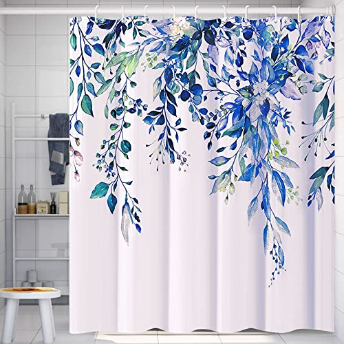 PHANPINT Duschvorhang mit 12 Haken,Textil Anti-schimmel Wasserdicht Waschbar Duschvorhänge,180x180cm Shower Curtains für Badezimmer, Beschwerter Saum,Maschinenwaschbar, Schnell Trocknend (Blau)