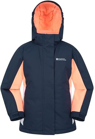 Mountain Warehouse Veste de Ski Honey Enfants - Résistante à la Neige, Poignets réglables, Doublure Polaire, Jupe Pare-Neige intégrée -Parfaite pour Tenir Chaud en Hiver Noir Bleuté 7-8 Ans