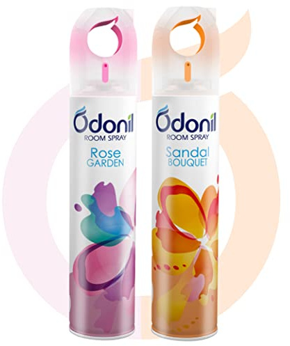 Odonil Room Air Freshner Spray - 440 ml kombo (paket med 2, 220 ml vardera) | Rosträdgård och sandalbukett | naturinspirerad doft för hem och kontor | Långvarig doft