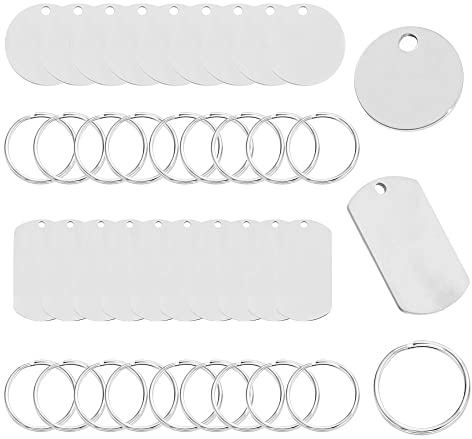 Hazrcvr Edelstahl Anhänger Blanko 20 Stück Hundemarken Rohlinge Dog Tags Schildform mit Loch Blank Stamping Tag Charms Leere Anhänger Schlüsselanhänger DIY Making Kit Rohlinge zum Lasern