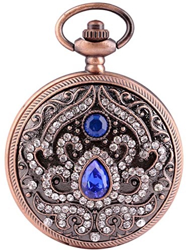 ADJAN Oro Lujo Premium Digital Display Cuarzo Reloj de Bolsillo Damas Vintage Elegante Collar Colgante Mejor Regalo, XH001, Azul