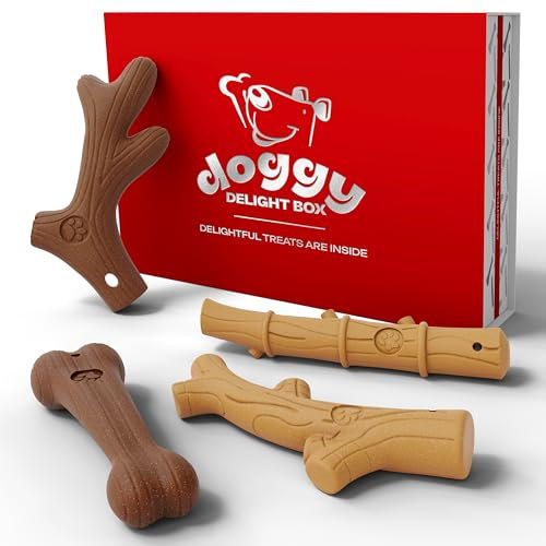 Design Shed Dog Chew Toys 4 Piece, Wood Sawdust Durable Dog Chew Toy Bone For Aggressive Chewers With Real Beef And Bacon Flavor, Bones For all Small to Medium dog Breed