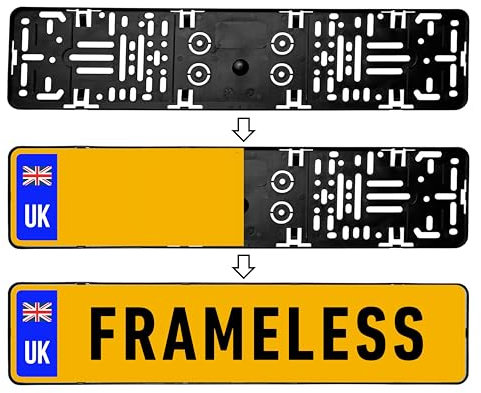 PLEXICLICK®PRO Number Plate Holder 2x - Black - Frameless Number Plate Surround For Acrylic UK Number Plates - Universal Reg Plate Holder - Strong & Secure License Plate Holder - 100% Made In Germany