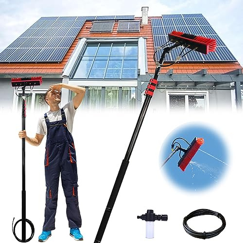 SADOMAIN Teleskopstange Fensterreinigung Wasserführung,3.6-6m Teleskop-Waschbürste Teleskopstange,PV Anlage Reinigungsgerät,Universal Waschbürste,Fensterreiniger,für solaranlagen (35cm Brush Head,6M)