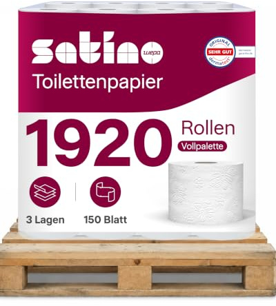 Satino Prestige Toilettenpapier 3-lagig – 240 x 8 Rollen – 150 Blatt pro Rolle – aus 100% Zellstoff - extra weiche, hochwertige Blätter – für Zuhause, Hotels, Gastronomie, Gewerbe, Industrie