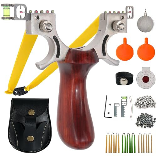 AGKCIHVEN Slingshots, Solid Slingshot Set for Hunting, Professional Slingshots with 1 Ammo Pouch, 100 Ammo Balls, 9 pcs Flat Bands & 4 Target, Adults Slingshot for Outdoor Catapult Game