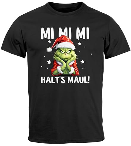 MoonWorks® Herren T-Shirt Weihnachten Grinch Mimimi Halts Maul Spruch Weihnachtsmuffel Print Ugly Xmas Fun-Shirt Schwarz XL