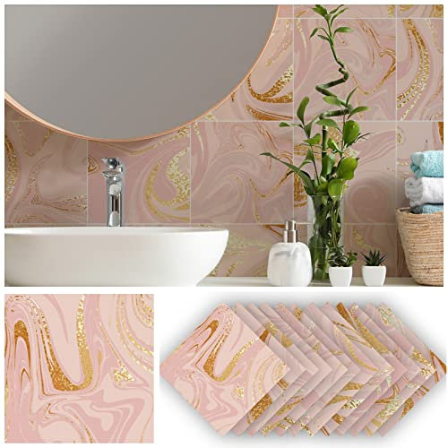 Stilvolle Fliesenaufkleber, rosa, eleganter Marmor, zum Abziehen und Aufkleben, wasserfest, Vinyl, selbstklebende Wandfliesen, öldicht, Küche, Fliesenaufkleber, Badezimmer, zum Aufkleben auf Fliesen,