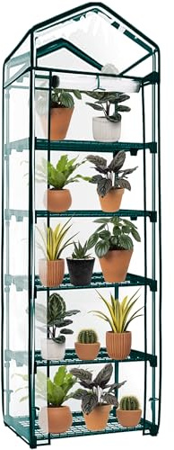 Springos Mini-Gewächshaus Balkon 5 Regale 190x70x50 cm Vertikal Folienhaus Grün Metallrahmen 130g/m² Folie Reißverschluss Robuste Konstruktion Pflanzenschutz