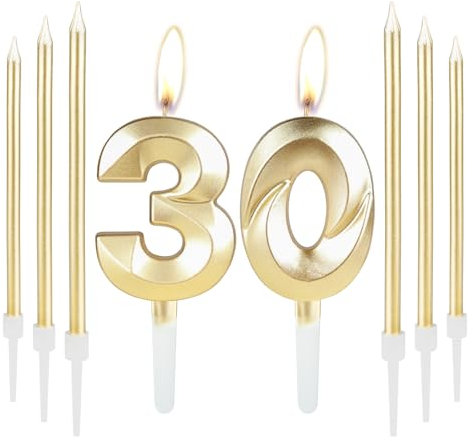 Goldene 30 Geburtstag Kuchen Kerze, Geburtstag Zahl Kerze mit 6 Lange Kerzen, 30 Geburtstag Kerzen Set, Goldene Kerze Cake Topper für Kuchen Kerze Dekoration Geburtstagsfeier Hochzeitstag
