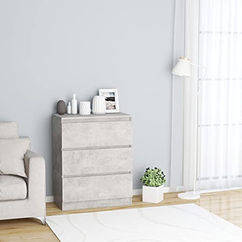FOZICV Sideboard Betongrau 60x35x76 cm Holzwerkstoff Minimalistischen Stil Multifunktional Lagerschrank mit 3 Schubladen Schubladenschrank Dekorieren Wohnzimmer Schlafzimmer