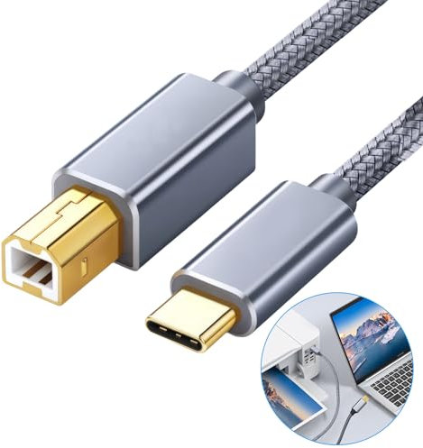 Printer Cable to USB 2.0 3M Type C to Usb Nylon Braided Cable compatible with Hp Canon Tablet Laptop Mobile Phone Printing and other Usb A/B Devices Data Connection Midi Cable Printer Scanner Cord