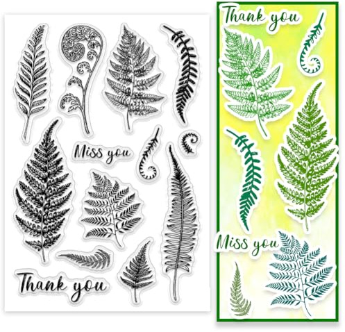 PH PandaHall Fern Leaf Clear Stamps Leaf Rubber Stamps Grass Plant Pattern Silicone Stamps Plants Words Transparent Seals for Scrapbooking Card Making Photo Album Decoration 16x11cm