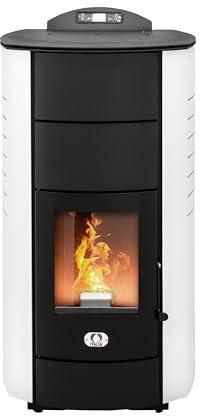 STUFE A PELLET ITALIA Manhattan 20 KW | Hydro-Pelletöfen für Heizung und Warmwasser 90% Effizienz Heizt 120m² Autonomie 22 Std Programmierbar 5 Geschwindigkeiten und Kräfte 24 Monate Garantie Weiß