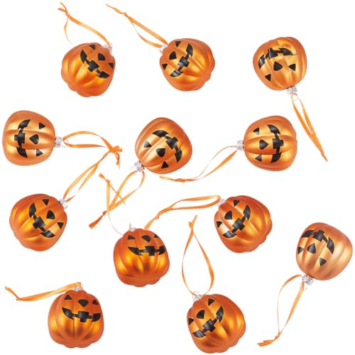 GORGECRAFT 12pz 45mm Calabaza de Otoño Adornos Colgantes de Halloween Adornos de Árbol de Jack O Lantern Adorno de Bola de Árbol de Navidad de Plástico para la Decoración del Hogar de Las Vacaciones