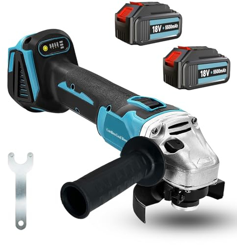 Akku Winkelschleifer 125mm, 2 x 5500mAh Bürstenloser Elektro Winkelschleifer, 7000RPM Winkelschleifers, Ersatz für Makita DGA452Z DGA517Z, 1x Ladegerät, für präzises Trennen und Schleifen