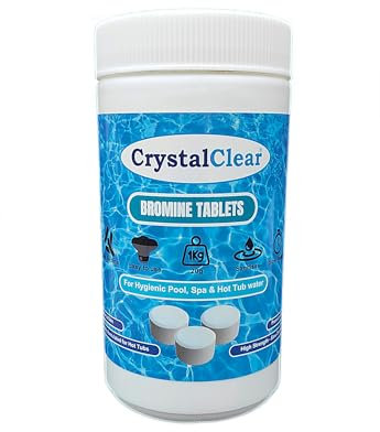 CrystalClear Bromine Tablets 1kg - Swimming Pool, Spa & Hot Tub Sanitiser Water Treatment - Slow Release - Kinder to Sensitive Skin - 20g Tablets