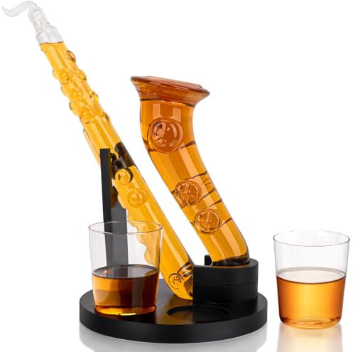 Decantador de saxofón, juego de decantador de whisky de 36 onzas con dos vasos de 10 onzas, regalos para hombres, papá, padre, regalos personalizados para hombres, juegos de decantador de whisky para