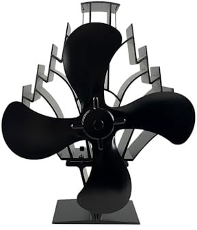 Heat Powered Stove Fan for Freedom Stoves Wood & Pellet Burners: Compatible with Log Burners, 348 CFM Airflow, 14 Large 4-Blade Non-Electric Thermal Blower, Black