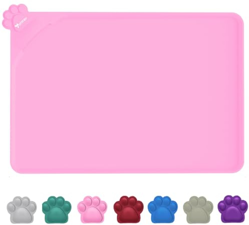 wasserdichte Napfunterlage für Hunde und Katzen, 55 x 38 cm (Rosa) | Silikonmatte, rutschfeste Tierfuttermatte, wasserdichte Hunde- und Katzenplatzmatten mit erhöhten Rändern