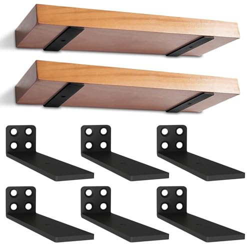 6 Stück Schwebende Regalhalterungen, Schwerlast Schwimmende Regalhalterungen, Versteckte Wandregal Halterungen mit und Ankern Schrauben für Wandanbringung DIY offenes Regal (12,7cm,Schwarz)