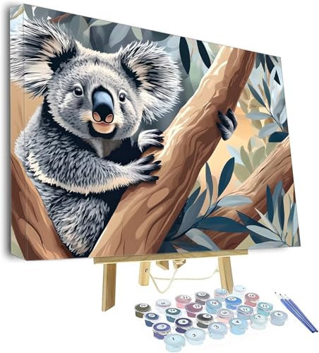 Malen Nach Zahlen Erwachsene, Tier Paint by Numbers Adult, Koala DIY Handgemalt Ölgemälde Mit 3 - Pinseln und Acrylfarbe Knitterfreie Leinwand Kit, Wand Deko Bilder Ohne Rahmen, 120x80cm P-601
