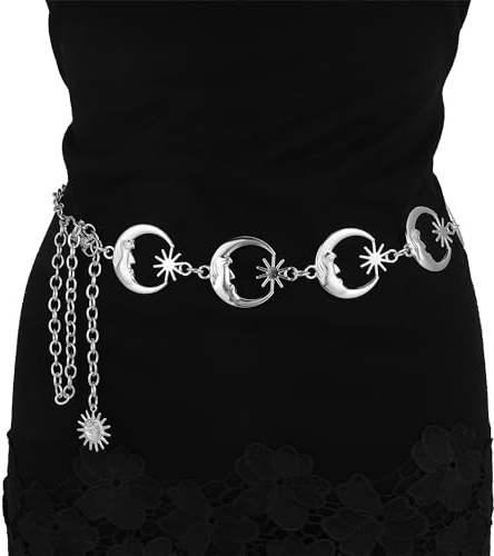JJDreams Damen Boho Silberner Mond Taillenkette Kettengürtel Taille Kette Y2K Bauchschmuck Belly Chain Taillenkettengürtel Körperkette